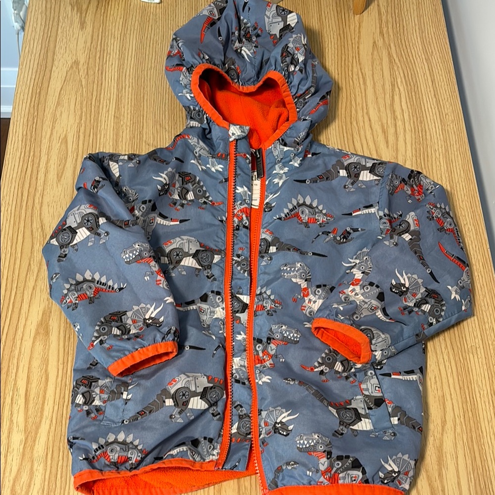 Hatley Blue Dinosaur Jacket with Orange Lining